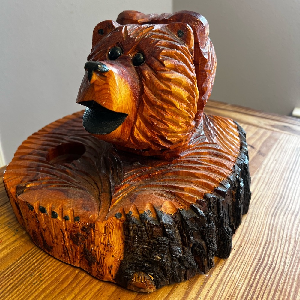 🐻 🐻 2 BEARS CARVING SCULPTURE Handmade Chainsaw Napkin, Salt & Pepper Holder!